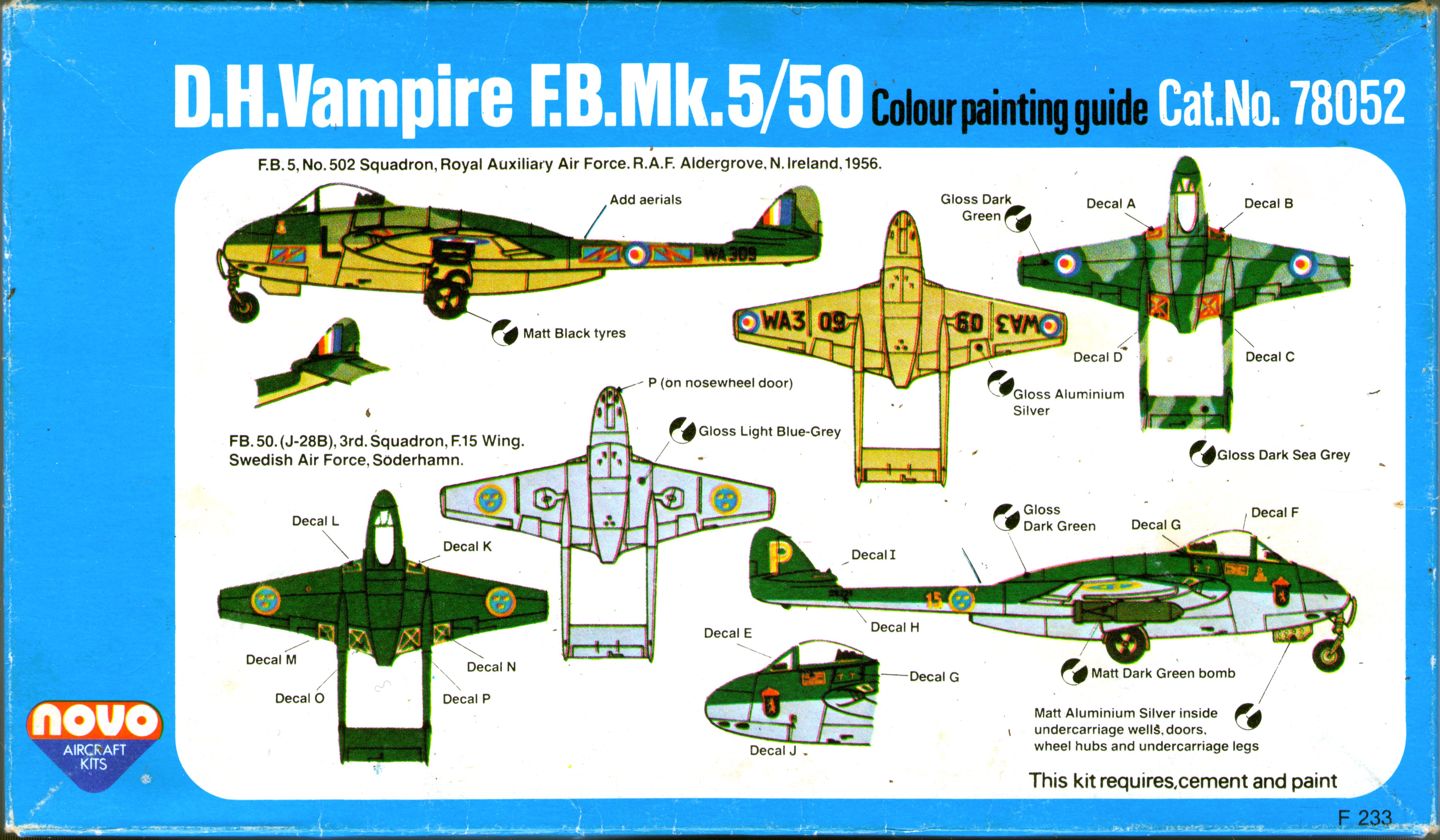 Схема окраски и маркировки NOVO F217 D.H. Vampire, 1978, светлый картон